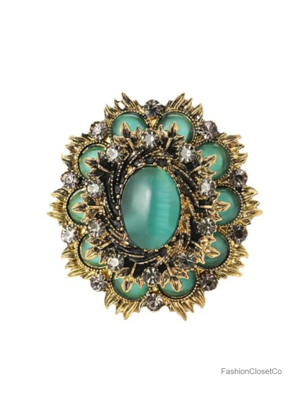 Vintage Baroque Cat Eye Brooch Pin Austrian Crystal Retro Elegant Jewelry